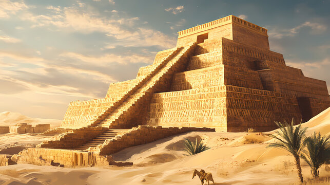 An ancient mesopotamian ziggurat site with ancient Ancient Mesopotamia. Illustration