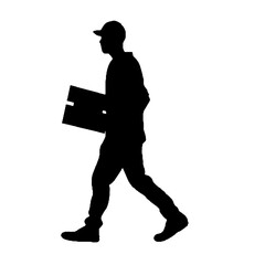 Delivery Guy with Parcel Silhouette Isolated on White – Vector Art