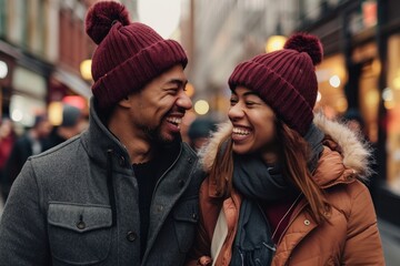 Fototapeta premium Asian couple laughing faces clothing person.