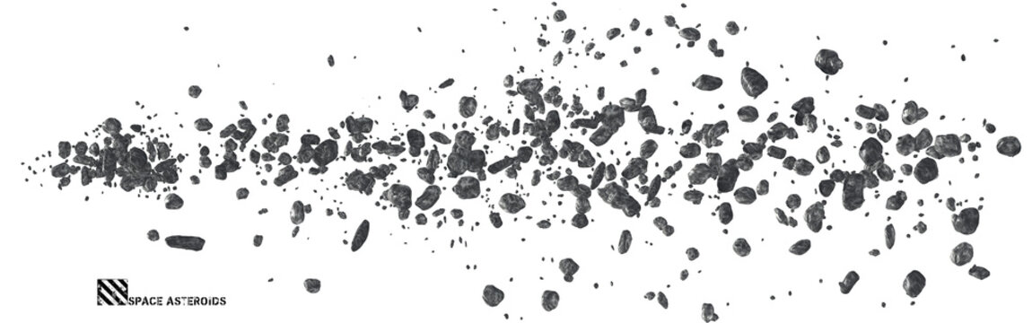 3D render of space asteroids isolated illustration