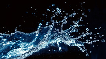 Water splash with blue color on a black background,  the isolated water splash against a plain background,