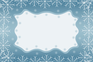 Winter snow frame. Christmas Snowflakes border. Snowy frame frozen background