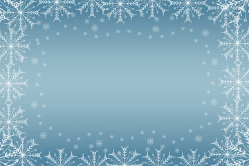 Winter snow frame. Christmas Snowflakes border. Snowy frame frozen background