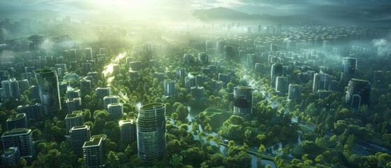 Fototapeta premium Aerial View of a Futuristic Tech Hub City Landscape
