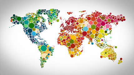Fototapeta premium Abstract World Map Made of Colorful Circles