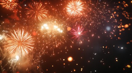 Fototapeta premium The night sky is ablaze with vibrant fireworks, filling the air with a sense of thrill and festivity.