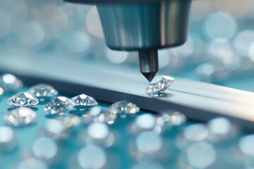 Synthetic diamonds used in precision cutting tools, featuring a close-up of diamond saw blades in a high-tech manufacturing environment, showcasing durability and accuracy for industrial applications.