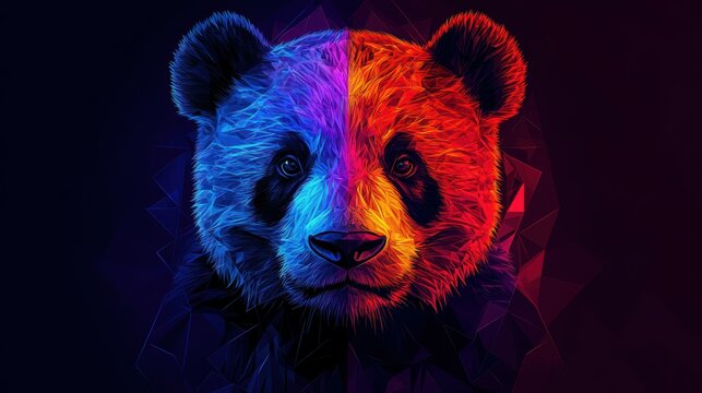 Geometric cubist panda bear head with the face in a polygon abstract pattern