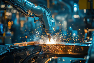 Industrial automation in action robotic arm welding in a modern factory setting