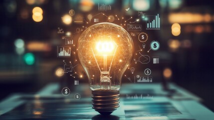 Innovative Lightbulb with Financial Data and Graphs