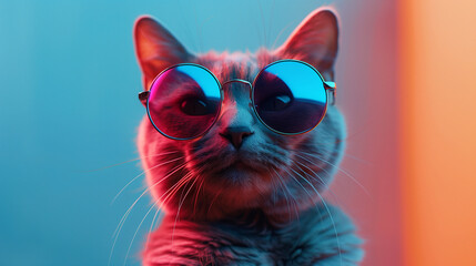 A cat wearing sunglasses isolated on colorful background