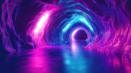 Abstract Sci-Fi Tunnel with Glowing Purple and Pink Lights