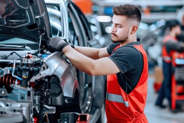 Engineer worker manufacturing automotive assembly.