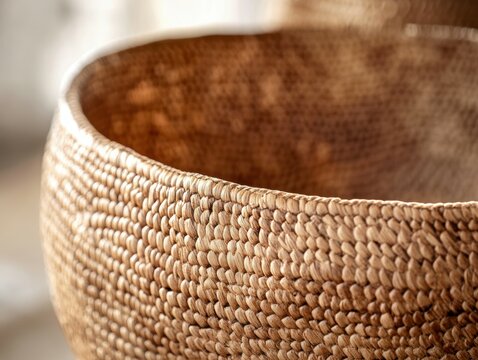Close up of a intricately woven handcrafted basket the intricate textural patterns lending a warm artisanal feel