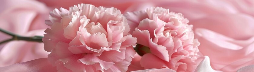 Obraz premium Two pink flowers are on a pink background