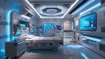 Obraz premium Futuristic Smart Hospital Room with Advanced Medical Devices for Personalized Treatment