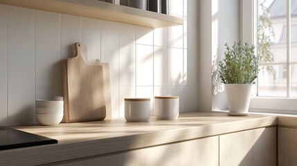Minimalist Kitchen Countertop with Natural Elements