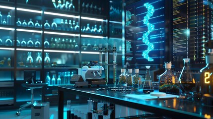 Futuristic Lab Designing Synthetic Organisms with Holographic Genetic Sequence Displays