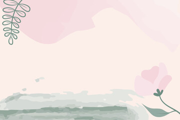 abstract  green and pink watercolor background with flora