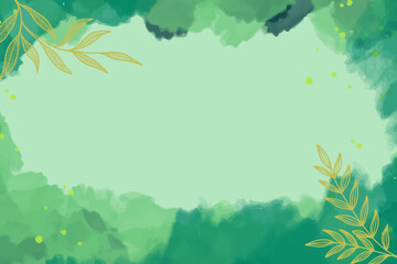 abstract green watercolor background with flora