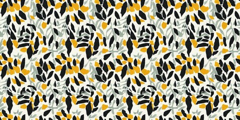 Modern printed fabric flower block print pattern with linen texture effect. Stylized boho dark floral for chic fashion background motif border design.