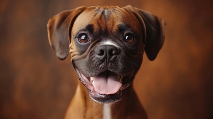 Obraz premium Gentle Boxer happy head portrait on a brown background in the studio