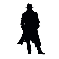 Spy Operative with Hat Silhouette Isolated on White – Vector Illustration