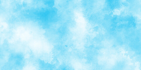Sky blue Aquarelle paint paper textured canvas element,	 Hand painted light blue background with watercolor. soft color gradient Blue watercolor clouds on white background.