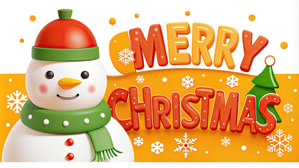Naklejka premium Snowman for Christmas card holiday-themed background with 'Merry Christmas' text.