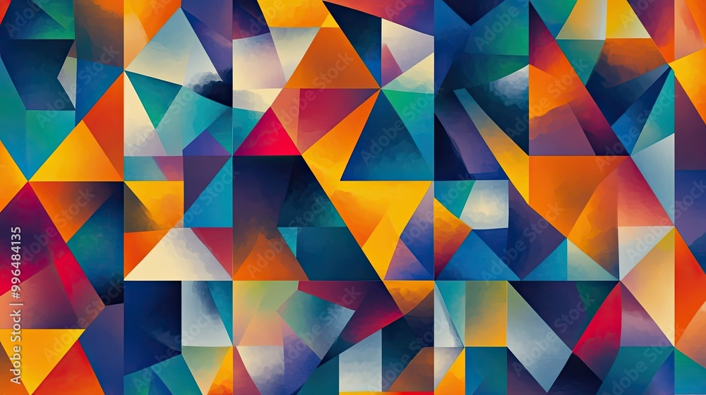 Aufkleber vibrant geometric abstract pattern with colorful triangles and shapes. bold and dynamic design, perf