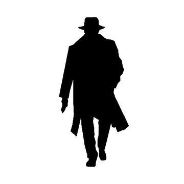 recommend clip art: Secret Agent Silhouette in Action Isolated on White Background – Vector Illustration