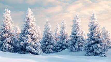 Obraz premium Stunning winter scenery featuring snow covered fir trees