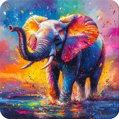 Obraz premium Colorful elephant paint splashes on a square mousepad design
