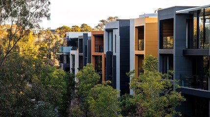 Modern Architecture: Row of Townhouses with Tree Canopy