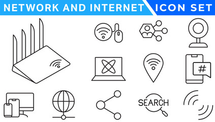 Network icons. Network icon set. Network line icons. Vector illustration. Editable stroke.
