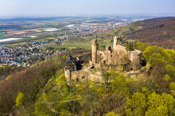 Obraz premium Aerial view, Auerbach Castle, Bergstrasse, Bensheim, Hesse, Germany