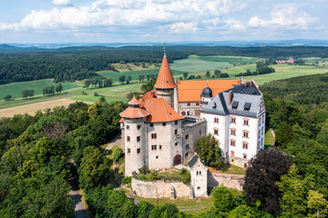 Obraz premium Helicopter view, Veste Heldburg, German Castle Museum, Heldburg, Bad Colberg-Heldburg, Thuringia, Germany