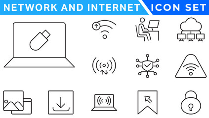 Network icons. Network icon set. Network line icons. Vector illustration. Editable stroke.