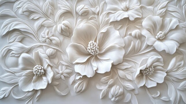 Exquisite bas relief featuring intricate white floral patterns