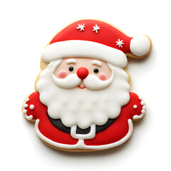 Santa Claus shaped Christmas cookie top view isolated on white background
