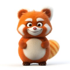 Fototapeta premium Playful Red Panda 3D Character with Fluffy Russet Fur and Mischievous Gaze on White Background