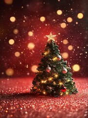 Obraz premium Christmas Tree with Red Glitter and Lights
