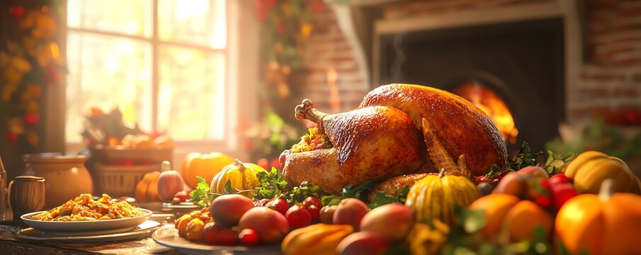 Thanksgiving homecooked meal, family gathered around the stove, festive ambiance, 3D illustration