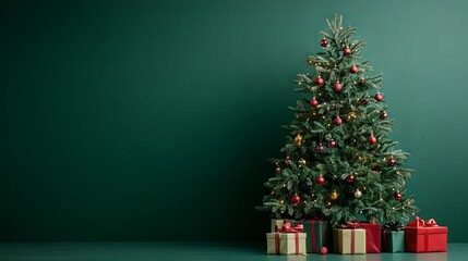 Christmas Tree with Presents and Festive Lights