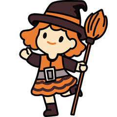 cute halloween witch costume illustration for card website, application, printing, document, poster design, etc.