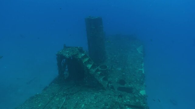 A view of the chimney of the Stella Maru wreck, a major diving site in Mauritius&rsquo; Indian Ocean. Check my portfolio for other Stella Maru footage.
