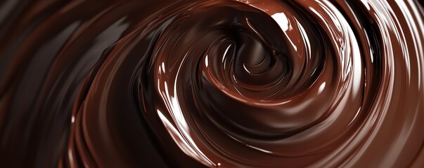 Close-up of smooth, melted dark chocolate swirl. Perfect for use in food, dessert, or confectionery-related projects.