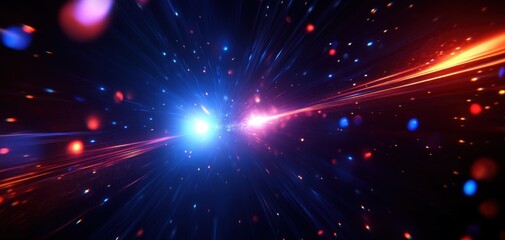 Abstract representation of cosmic energy in vibrant colors and light beams.