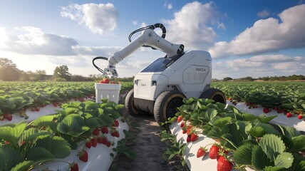 Robot Harvesting Strawberries in Field