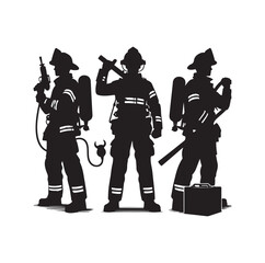 pose of Firefighter silhouette vector illustration 